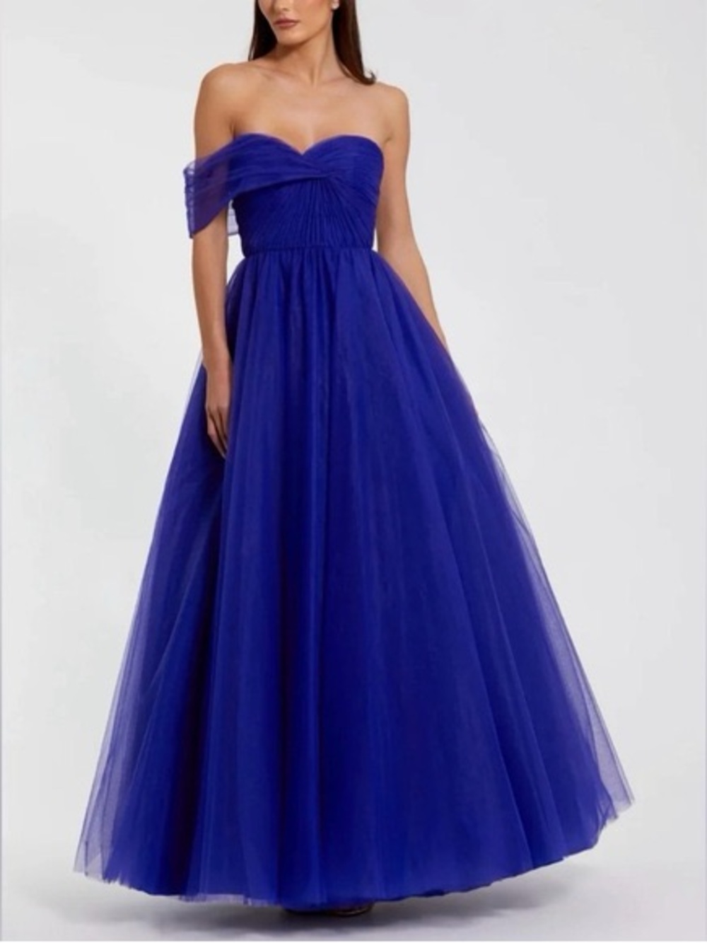 Mac Duggal Size 8 Strapless Royal Blue Tulle Ball Gown